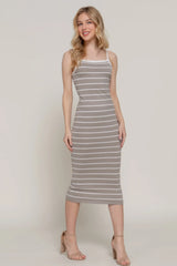 Straight Neck Stripe Spring Sweater Dress