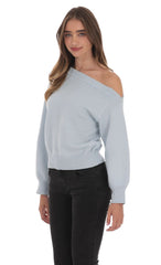 Off Shoulder Knitted Jumper in Light Blue