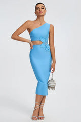 Flower Applique Midi Bandage Dress