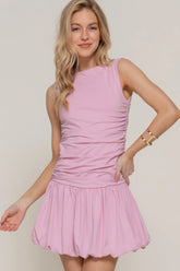 Sleeveless Boat Neck Voluminous Mini Dress