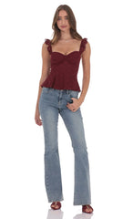 Lace Ruffle Strap Top in Burgundy