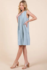 Lime 'N' Chili Denim Pintuck Detail Sleeveless Midi Dress