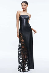 Faux Leather Gown with Lace Detail