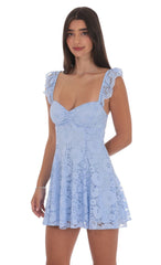 Lace Fit and Flare Dress in Light Blue
