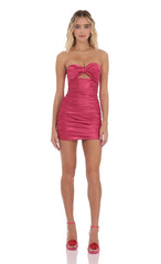 Satin Bow Cutout Dress in Pink