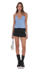 Pleated Babydoll Top in Light Blue