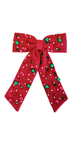 Beaded Hair Bow - Mistletoe Magic