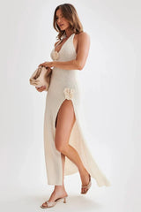 Barbara Halter Floral Applique Knitted Dress