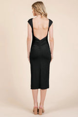 Cap Sleeve Boatneck Open Back Midi Dress