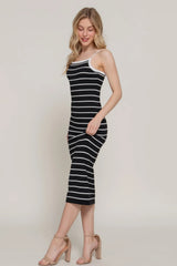 Straight Neck Stripe Spring Sweater Dress
