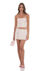 Floral Sequin Strapless Skirt in Cream