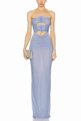 Solomon Strapless Flower Mesh Maxi Dress