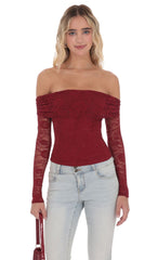 Lace Off Shoulder Top in Burgundy