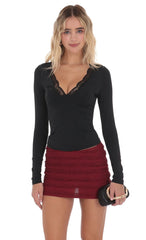 Ruffle Lace Tank Skirt in Burgundy