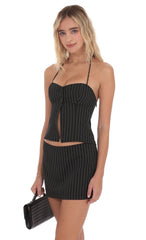 Black Pinstripe Mini Skirt