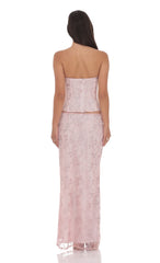Glitter Floral Maxi Skirt in Pink