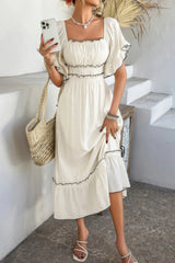 Off Shoulder Bodycon Backless Ruffle Trim Dress