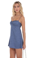 Jacquard Floral Back Lace Dress in Denim Blue