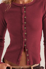 Crew Neck Long Sleeve Cardigan