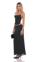 Black Polka Dot Cowl Neck Two-piece Set