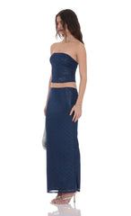 Strapless Foiled Lace Two Piece Set in Navy