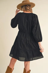 Aemi + Co Notched Balloon Sleeve Tiered Mini Dress