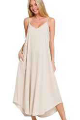 Zenana Woven Arc Hem Cami Dress With Flowy Pockets