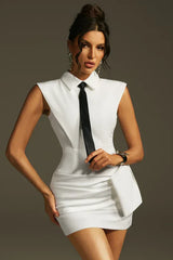 Lazaro Folded Collar Bow Mini Dress