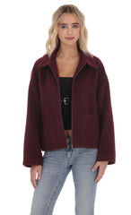 Fuzzy Zip-Up Jacket in Burgundy
