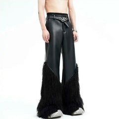 Trendy Patchwork Wide Leg Leather Pants