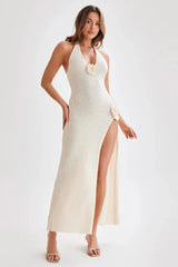Barbara Halter Floral Applique Knitted Dress