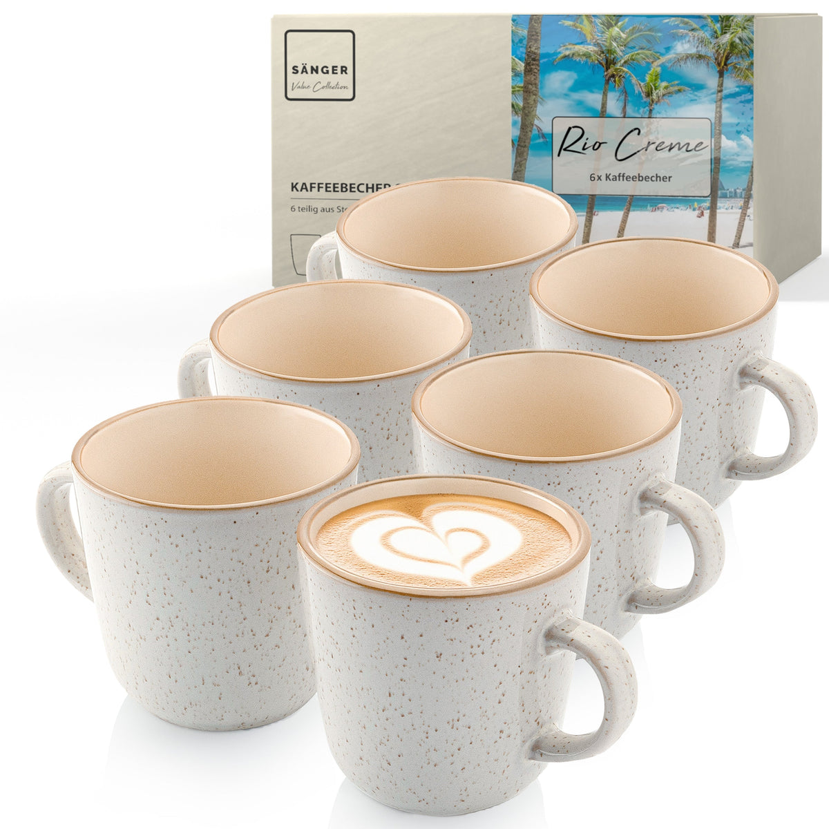 SÄNGER Kaffeebecher Set Rio Creme- 6 teilig aus Steingut