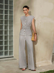 Striped Metal Round-Neck Shirt With Belt