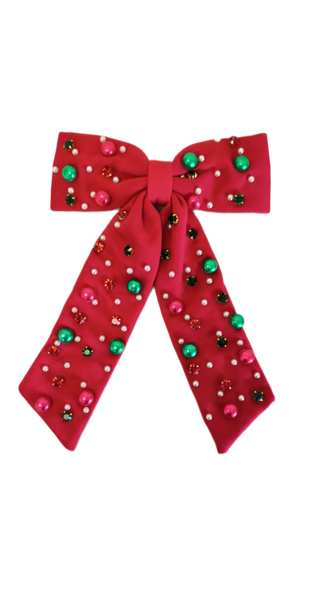 Beaded Hair Bow - Mistletoe Magic