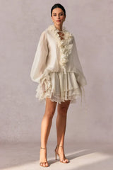Olive Puff Sleeve Tiered Mini Dress