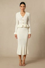Alice Ruffle Ribbed Knit Midi Dress