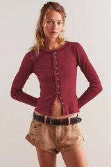 Crew Neck Long Sleeve Cardigan