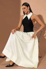 Spiral Lapel leeveless Maxi Dress