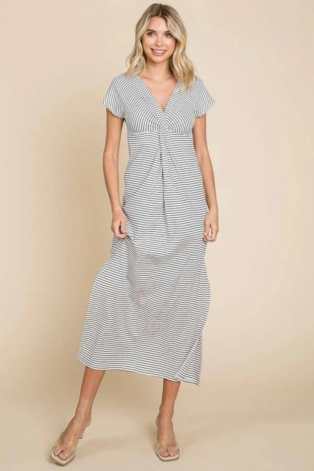 Culture Code Full Size Striped Twisted Detail Dress