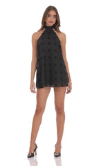 Florette Halter Shift Dress in Black