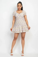Ruffled Floral Puff Sleeve Dress
