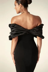 Presley Crepe Ruffle Shoulder Gown Dress