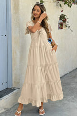 Cross V Cross Knot Pockets A Line Dress