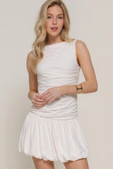 Sleeveless Boat Neck Voluminous Mini Dress