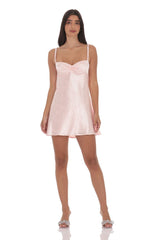 Jacquard Babydoll Dress in Baby Pink