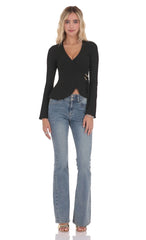 Embellished Wrap Top in Black