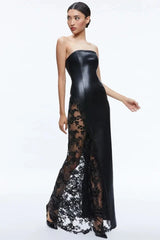 Faux Leather Gown with Lace Detail