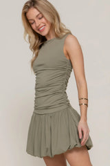 Sleeveless Boat Neck Voluminous Mini Dress
