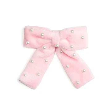 Sweet Wink Hair Clip - Pink Velvet Pearl Bow