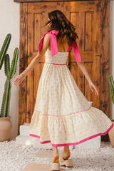 SO ME Ribbon Flowy Maxi Dress with Contrast Trim